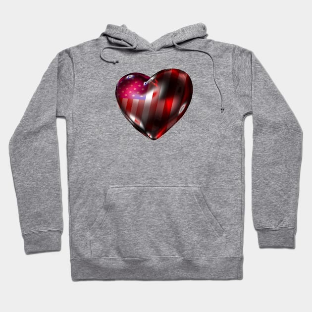 American 3d Horizontal Stars and Stripes Heart Hoodie by KZK101